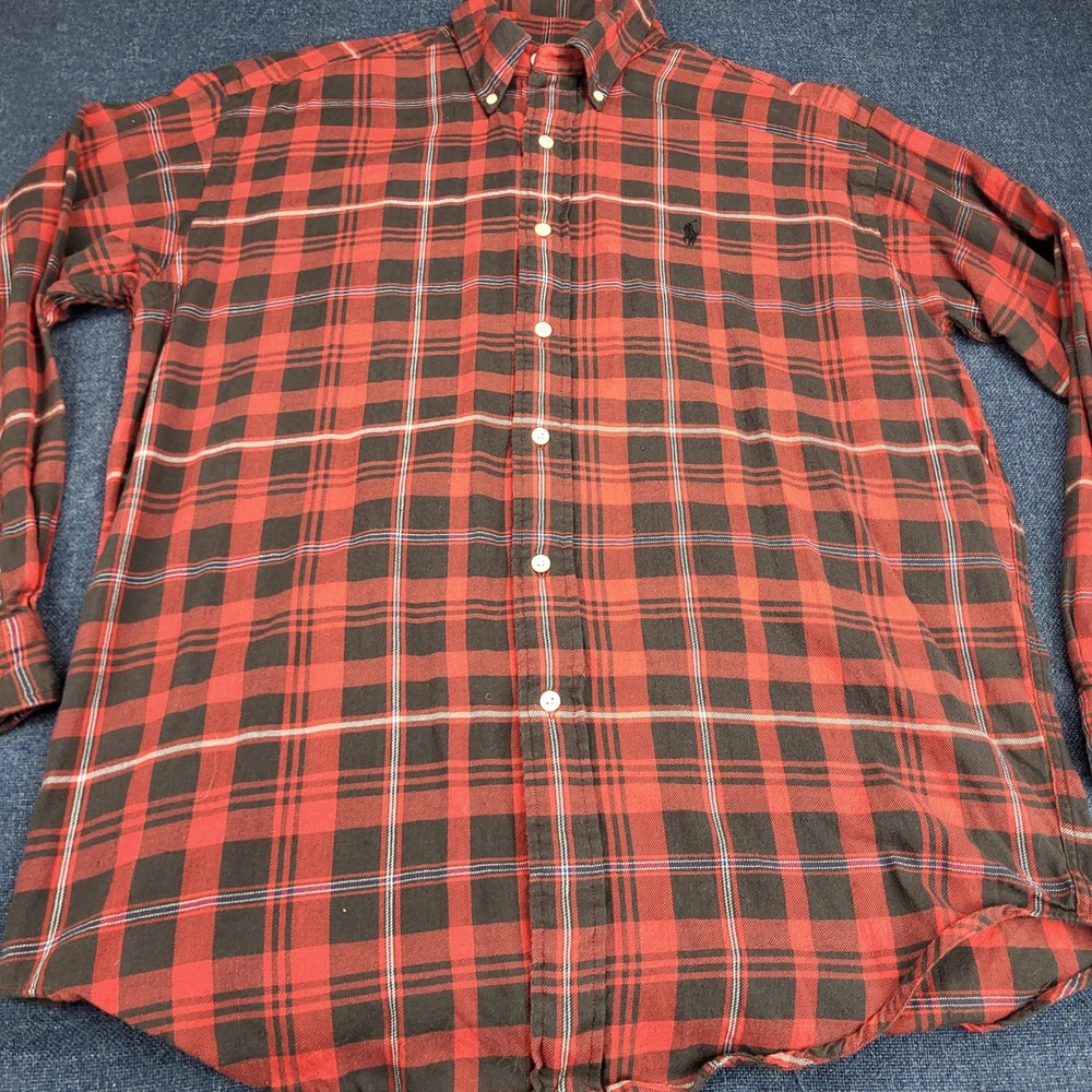 Polo Ralph Lauren Blaire Mens Medium Red Black Plaid Cotton Button Down Shirt